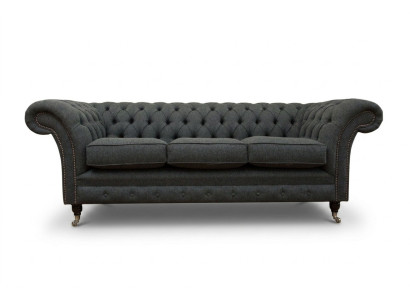 Black Chesterfield Upholstered Sofa Designer 3-Seater Living Room Couch
