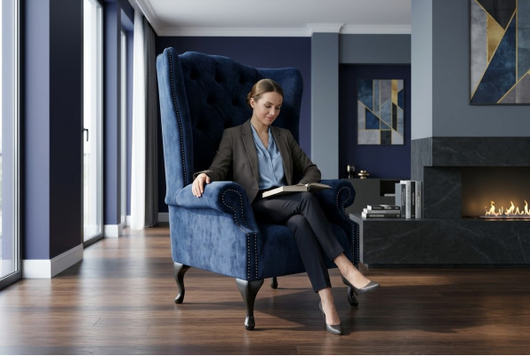 Blue wingback armchair Chesterfield sofa couch upholstery 1-seater armchair sofas textile