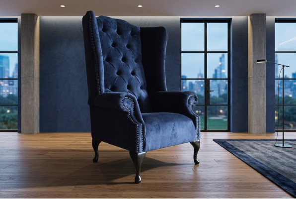 Blue wingback armchair Chesterfield sofa couch upholstery 1-seater armchair sofas textile