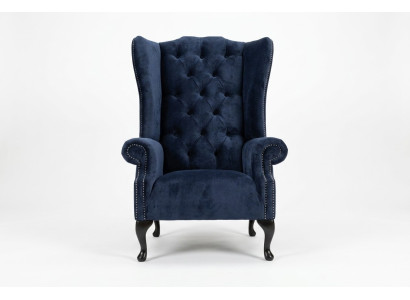 Blue wingback armchair Chesterfield sofa couch upholstery 1-seater armchair sofas textile