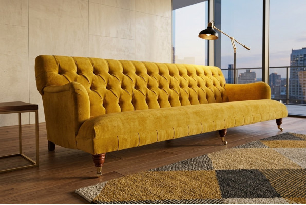 Classic Chesterfield Sofa 4-Seater Sofas Couches Leather Yellow Design Upholstery