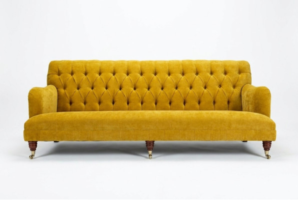 Classic Chesterfield Sofa 4-Seater Sofas Couches Leather Yellow Design Upholstery