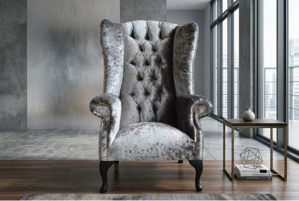 Wingback chair Chesterfield sofa couch upholstery 1-seater armchair sofas textile silver