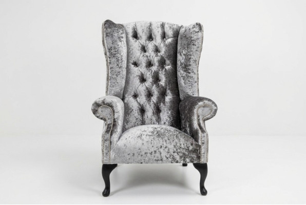 Wingback chair Chesterfield sofa couch upholstery 1-seater armchair sofas textile silver