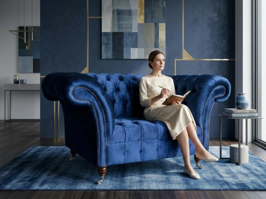 Armchair Couch Upholstery Sofa Textile Chesterfield Loveseats 1.5-Seater Single-Seater Blue