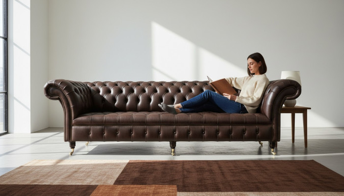 Brown Chesterfield Couch Upholstered 4-Seater Designer Living Room Couches