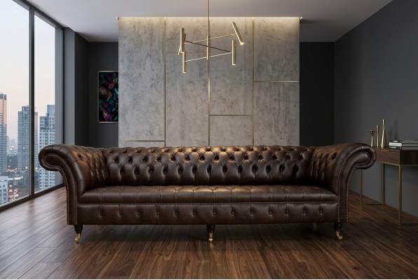 Brown Chesterfield Couch Upholstered 4-Seater Designer Living Room Couches