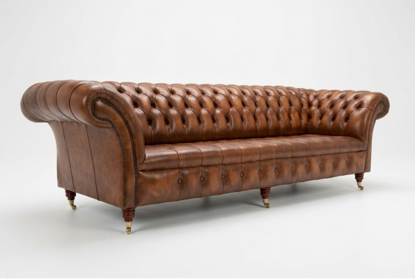 Chesterfield 4-Seater Upholstered Couch Modern Style Leather Fabric Sofa Couches Leather