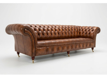 Chesterfield 4-Seater Upholstered Couch Modern Style Leather Fabric Sofa Couches Leather