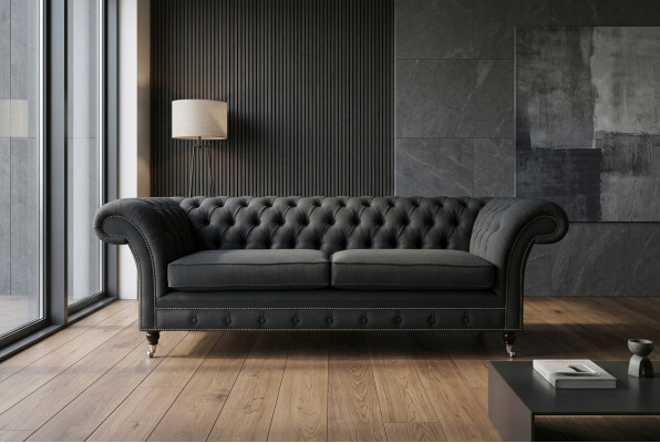 Black Modern Three-Seater Chesterfield Luxury Sofa