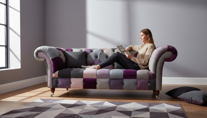 Design 3-seater upholstered sofa couch textile club sofa luxury seating furniture