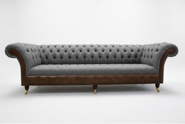 Design Chesterfield Sofa 4-Seater Grey Couch Upholstery Leather Sofas Living Room New