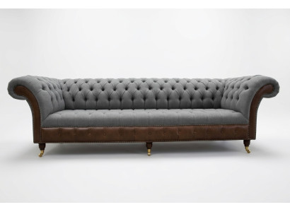 Design Chesterfield Sofa 4-Seater Grey Couch Upholstery Leather Sofas Living Room New