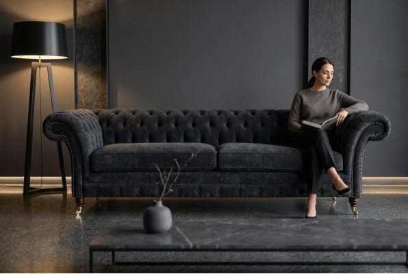 High-quality Chesterfield couch upholstery four-seater textile sofa woven fabric XXL fabric