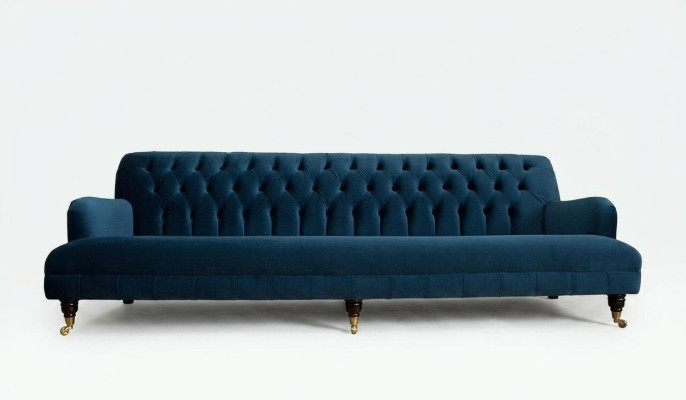 Large Blue Chesterfield Four-Seater XXL Luxury Sofa Couch Upholstered Furniture