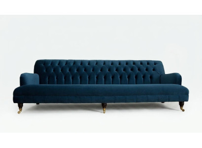 Large Blue Chesterfield Four-Seater XXL Luxury Sofa Couch Upholstered Furniture