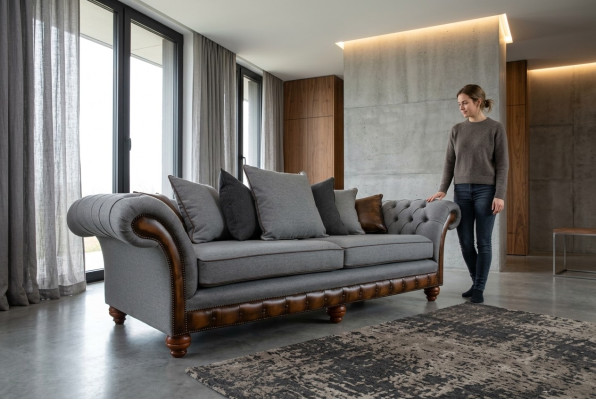 Classic Chesterfield Design Sofa 4-Seater Couch Upholstery Luxury Textile Sofas