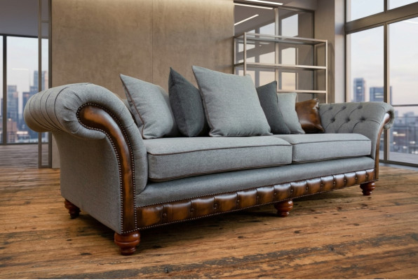 Classic Chesterfield Design Sofa 4-Seater Couch Upholstery Luxury Textile Sofas