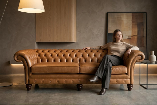 Brown Chesterfield Sofa Luxury 4-Seater Couch Upholstery Fabric Seater