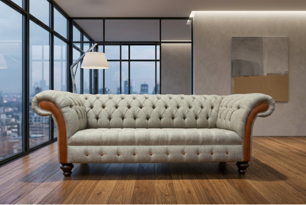 Gray Chesterfield Three-Seater Couch Upholstery Design Sofa Modern 3-Seater