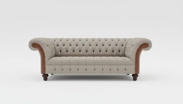 Gray Chesterfield Three-Seater Couch Upholstery Design Sofa Modern 3-Seater