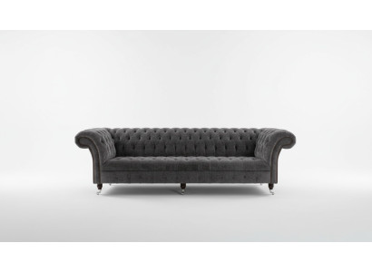 Designer Chesterfield Gray Luxury Couch Sofa 4-Seater Fabric Sofa