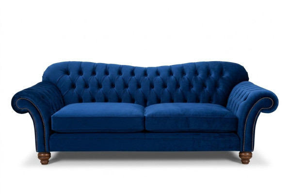 Design 4-Seater Sofa Couch Textile Upholstery Blue Classic Sofas Chesterfield New