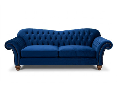 Design 4-Seater Sofa Couch Textile Upholstery Blue Classic Sofas Chesterfield New