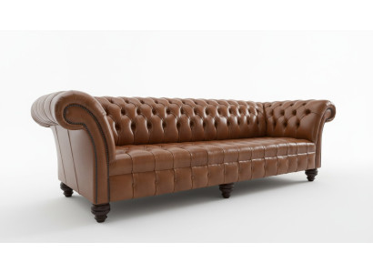 Brown Chesterfield leather sofa 4-seater XXL big sofa couches new upholstery