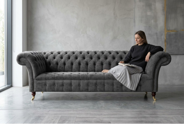 Three-seater Chesterfield grey couch upholstered sofas modern couches