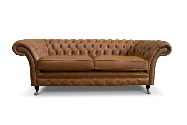 Sofa 3-seater couch Chesterfield upholstered seating set leather brown textile