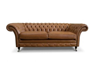 Sofa 3-seater couch Chesterfield upholstered seating set leather brown textile