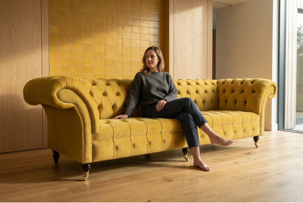 Sofa Sofa Upholstery Chesterfield Textile Sofas Design Luxury Fabric Sofas 4-seater Yellow