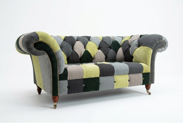 Designer Chesterfield Sofa 2-Seater Couch Upholstered Sofas Fabric Living Room Couches