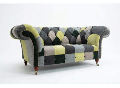 Designer Chesterfield Sofa 2-Seater Couch Upholstered Sofas Fabric Living Room Couches