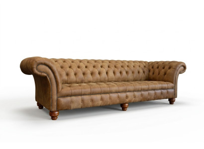 Chesterfield Brown Couch Sofa Upholstery 4-Seater Couch Seating Set