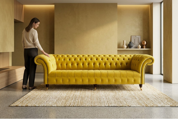 Design Sofa 4-seater Upholstery Luxury Classic Textile Chesterfield Sofas Couch