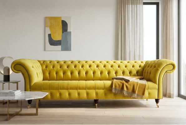 Design Sofa 4-seater Upholstery Luxury Classic Textile Chesterfield Sofas Couch