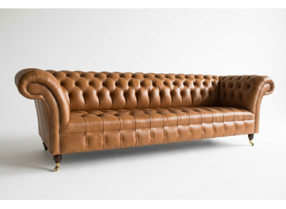 Design Chesterfield Sofa Set 4-Seater Couch Leather Upholstery Brown Luxury Sofa
