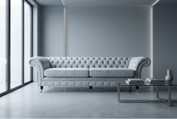 Gray Chesterfield 4-seater upholstered couch modern style velvet textile fabric sofa