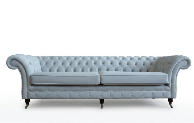 Gray Chesterfield 4-seater upholstered couch modern style velvet textile fabric sofa