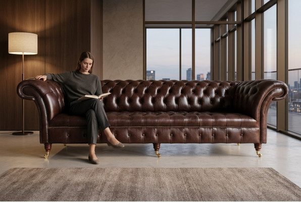 Sofa 4-seater couch design Chesterfield upholstery seat set leather textile new