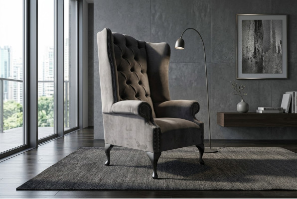 Wing chair single-seater sofa couch relax upholstery chesterfield velvet leather fabric