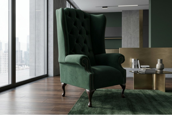 Chesterfield wingback armchair 1-seater upholstered couch sofa relax TV fabric