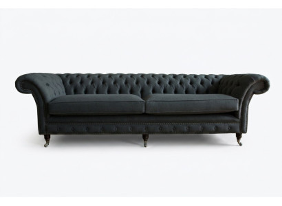 Original Chesterfield textile leather sofa couch upholstery big seat cushion gray 265cm