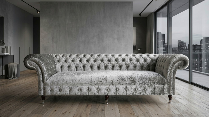 Silver Chesterfield textile leather sofa couch upholstery big seat cushion new 265cm