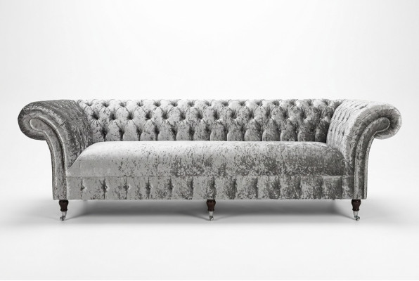 Silver Chesterfield textile leather sofa couch upholstery big seat cushion new 265cm