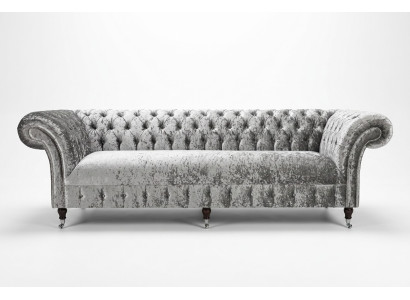Silver Chesterfield textile leather sofa couch upholstery big seat cushion new 265cm
