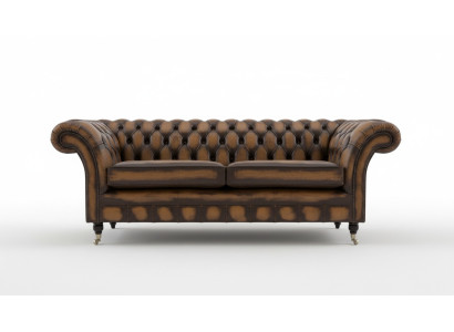 Noble Chesterfield Brown Three-Seater Luxury Upholstered Couches Designer Sofas