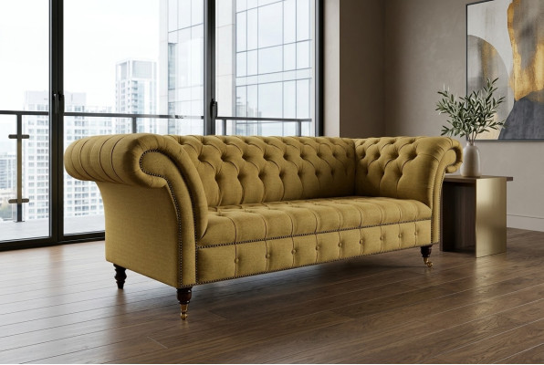 Yellow Couch Three-Seater Upholstered Design Sofa 3-Seater Seat Sofas Room Luxury Couches
